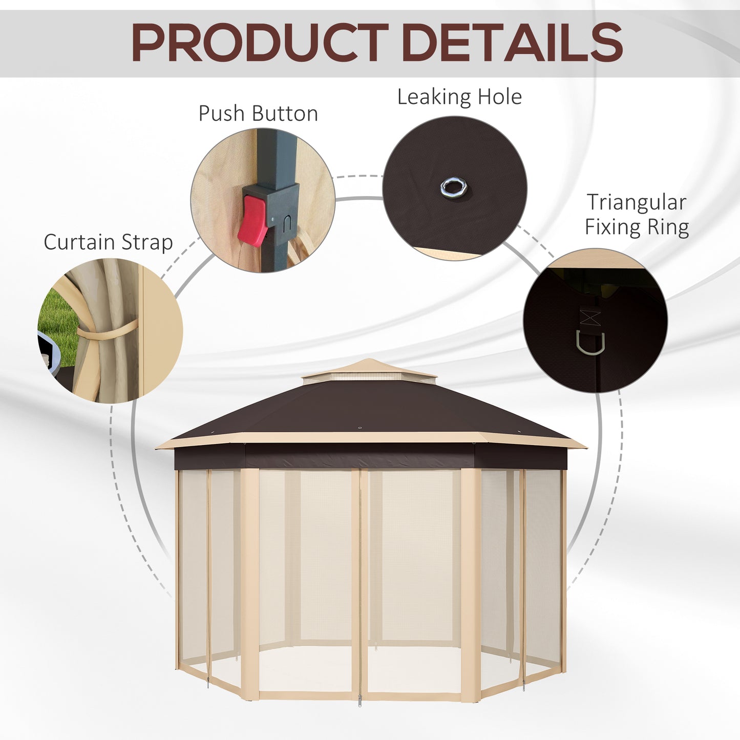 Outsunny 13' x 13' Pop Up Gazebo, Hexagonal Canopy Shelter with 6 Zippered Mesh Netting, Event Tent with Strong Steel Frame for Patio, Backyard, Garden, Wedding, Party, Beige