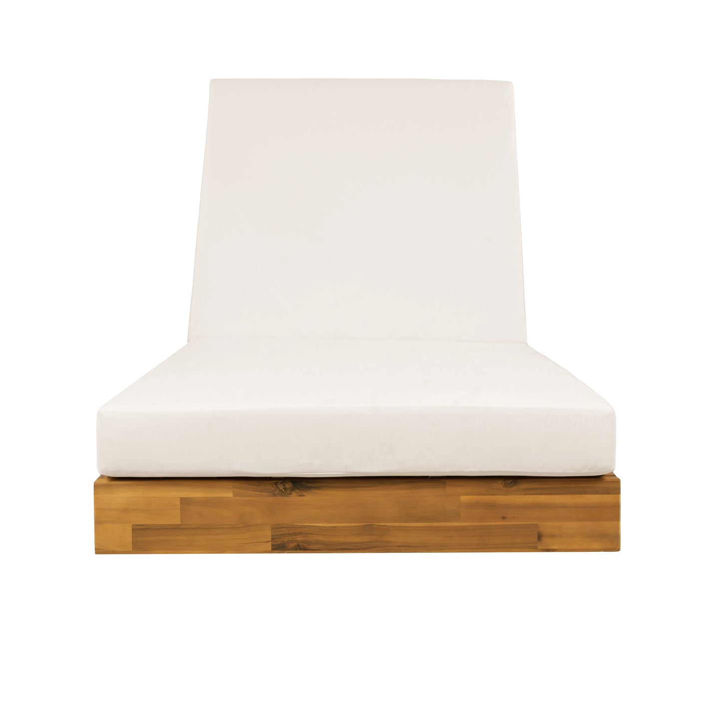 Acacia Wood Chaise Lounge with Cushion - Teak Finish Outdoor Recliner with  Cream Water-Repellent Cushion, 79.6" L x 29" W, 300 lbs