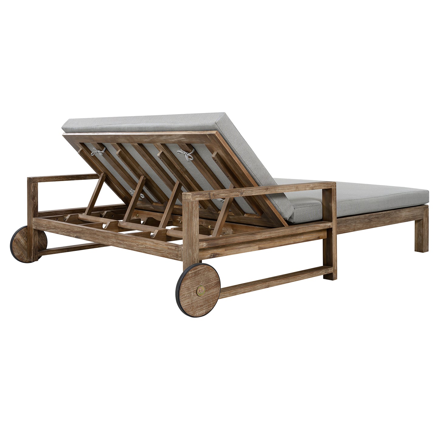 TREXM 1-Piece Farmhouse-styled Wooden Outdoor Sunbed for Ultimate Relaxation Outdoor Daybed Seating 2 People for Poolside, Garden and Backyard (Grey)