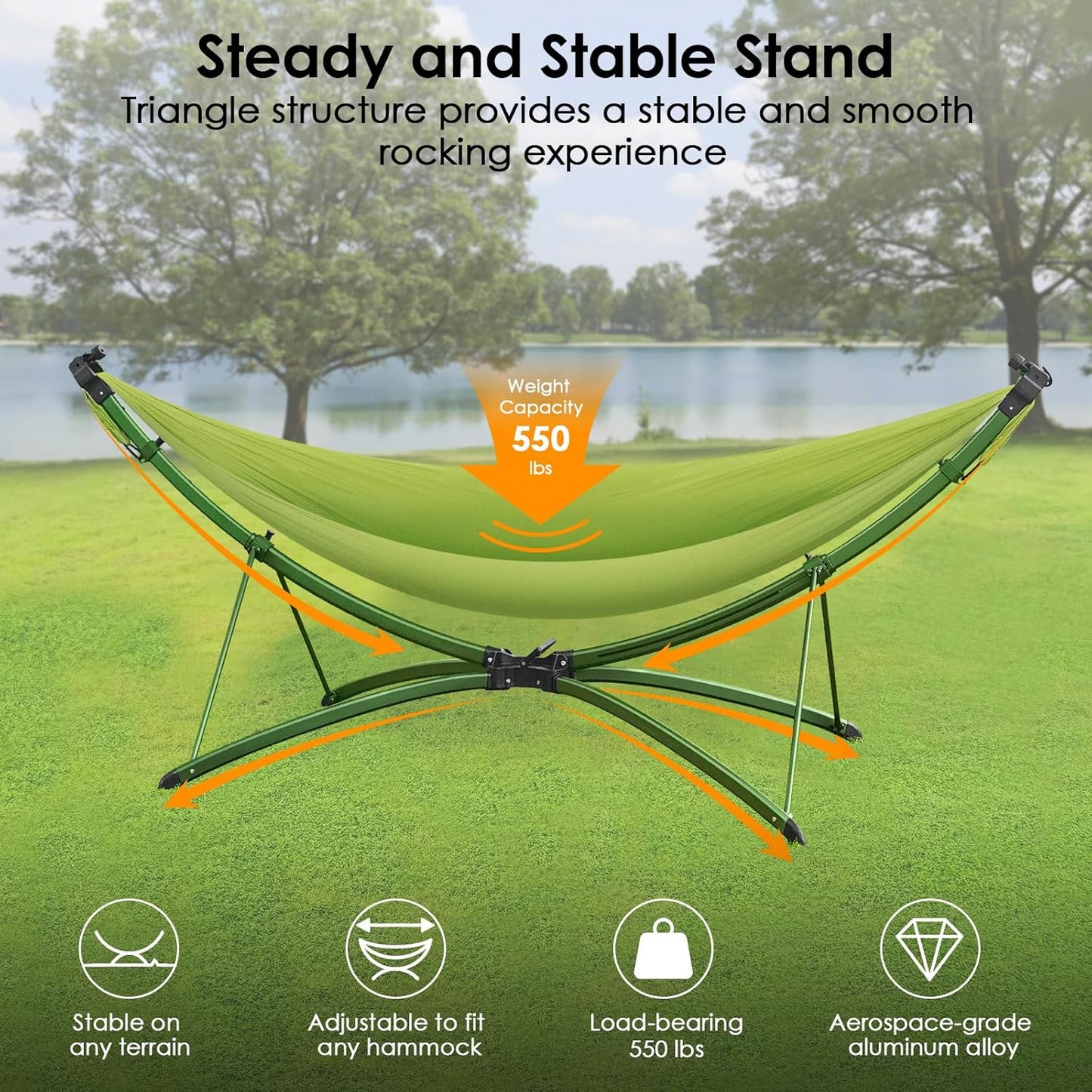 Portable Outdoor/Garden Hammock with Quick-Fold Stand, Adjustable Sunshade, and Storage Bag Adult/Child Hammock Chair Heavy-Duty Hammock Suitable for Camping, Home Gardens, Hotels, Outdoors, Beaches