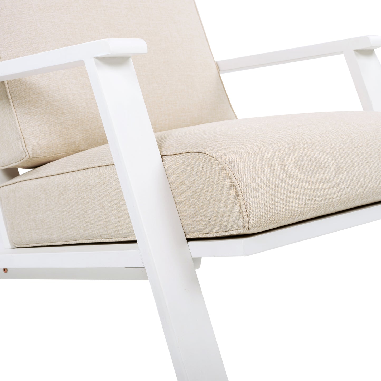 Patio Lounge Chair, Outdoor Club Chair with Beige Cushion and White Acacia Wood Frame