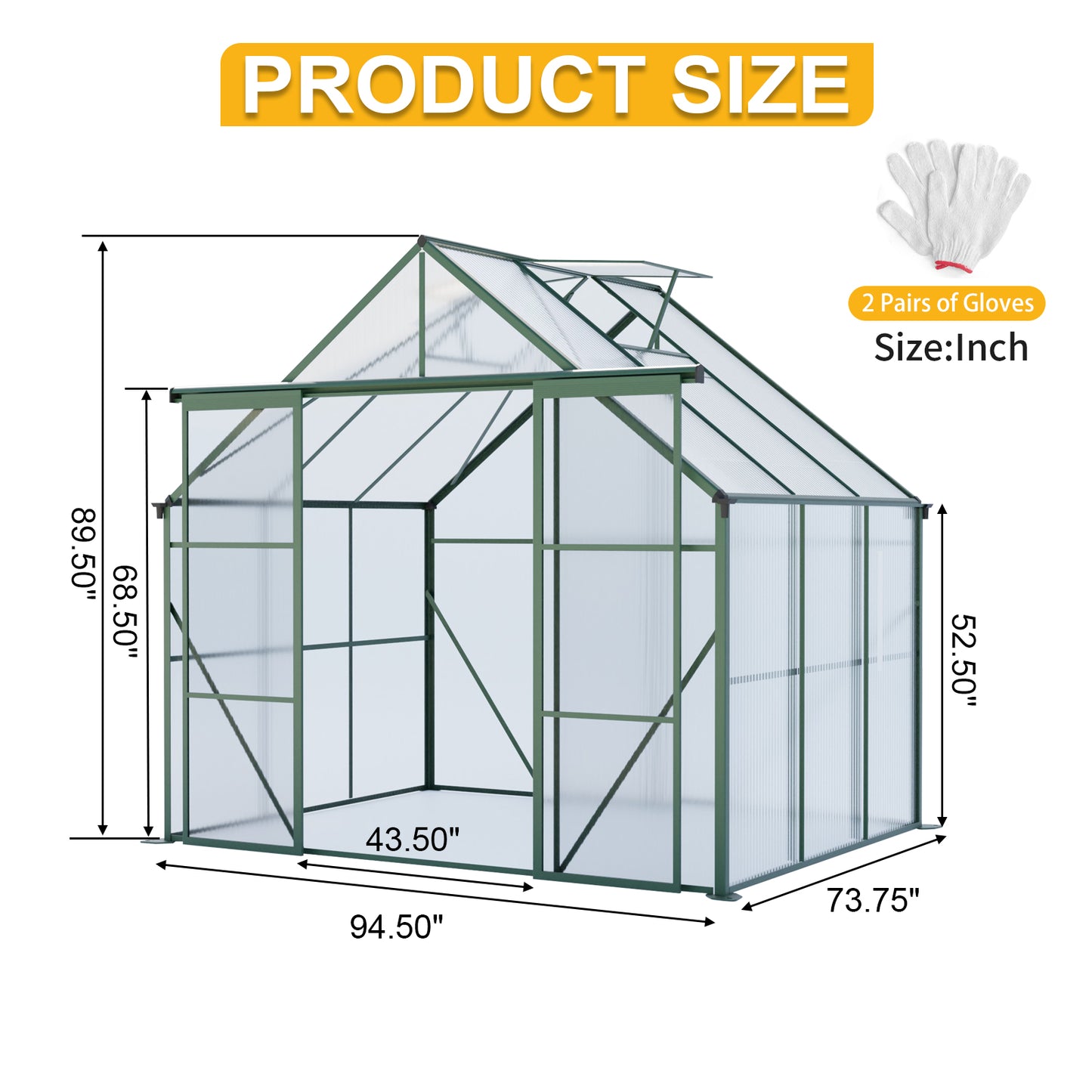 8X6FT-Green Double Door Polycarbonate Greenhouse Raised Base and Anchor Aluminum Heavy Duty Walk-in Greenhouses for Outdoor Backyard in All Season