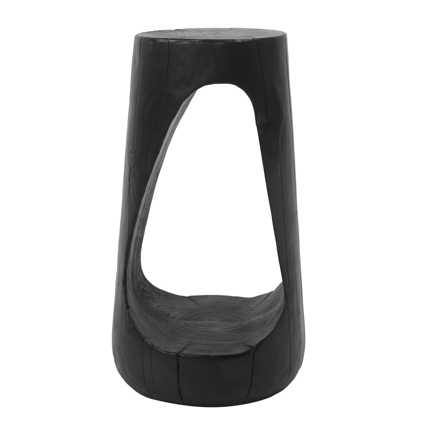 Outdoor Side Table,Hollow Design End Table,Patio Garden Stool Table,Decorative Accent Table for Patio Balcony Beach Pool Side,Lightweight Concrete,Wood Like Texture,Black Color
