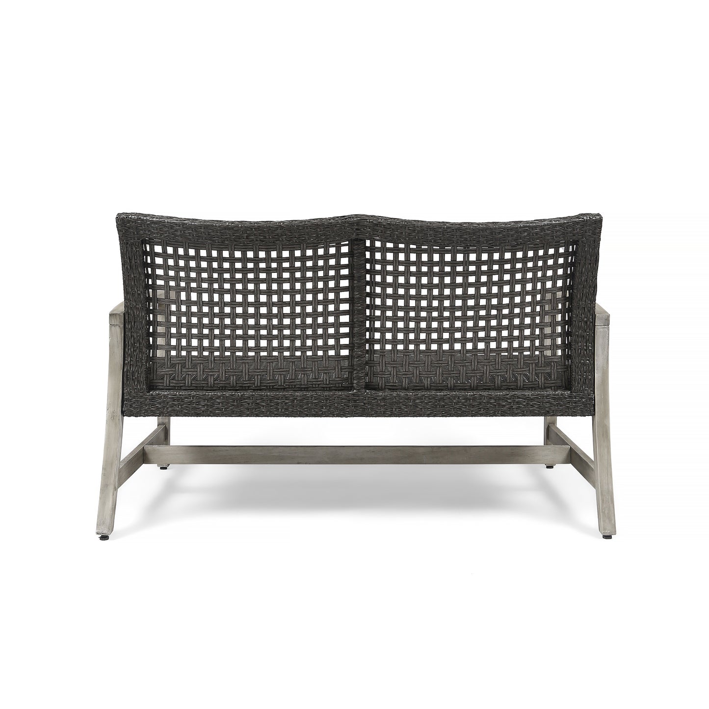 HAMPTON Outdoor Acacia Wood Wicker Loveseat, Patio Furniture Conversation Set for Backyard