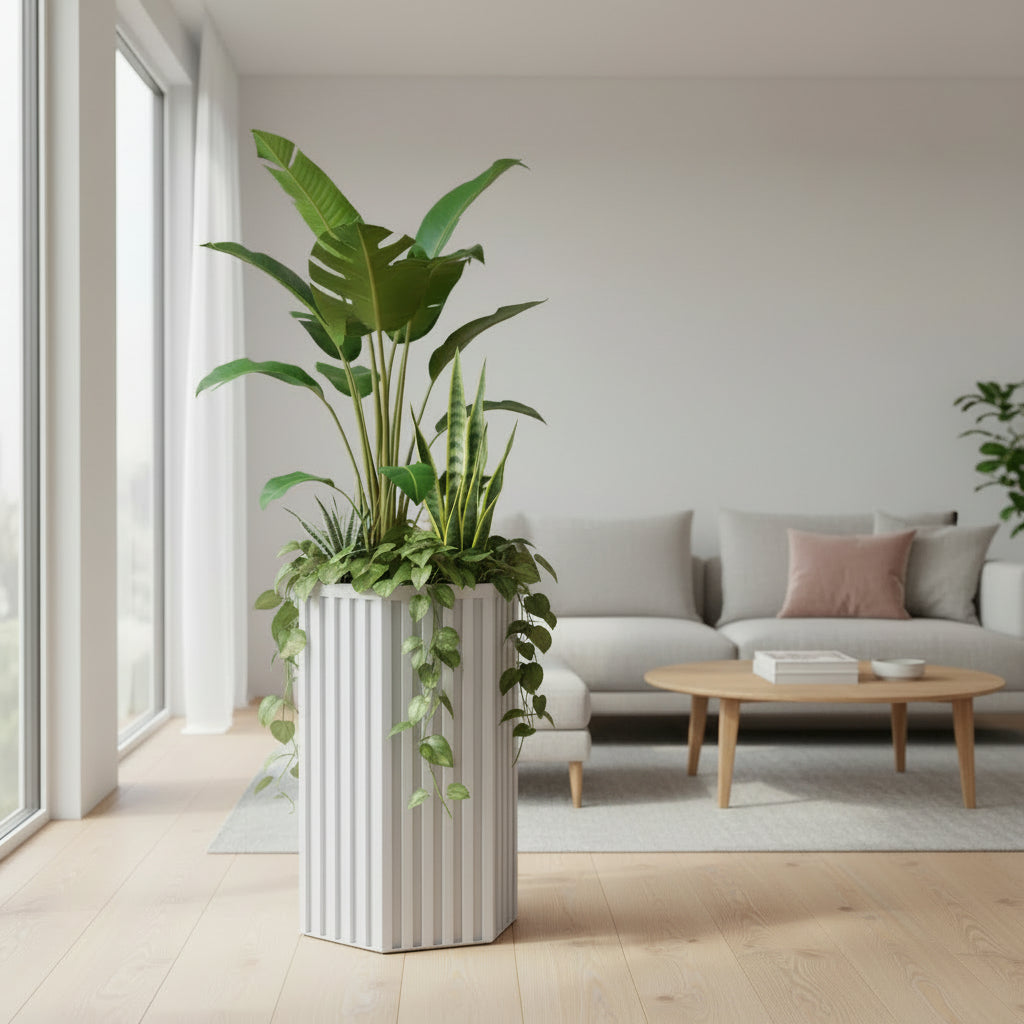 Hexagon Column Planter LG - White