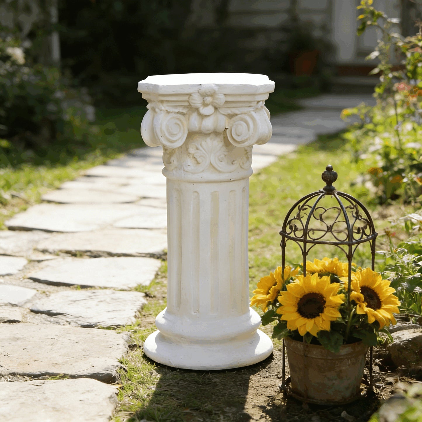 Garden Decorative Column, 12"Retro Elegant White Ancient Greek Style Roman Column, Suitable for Garden Decoration, Suitable for Weddings And Dining Tables, Multifunctional Indoor/outdoor Use, Perfect