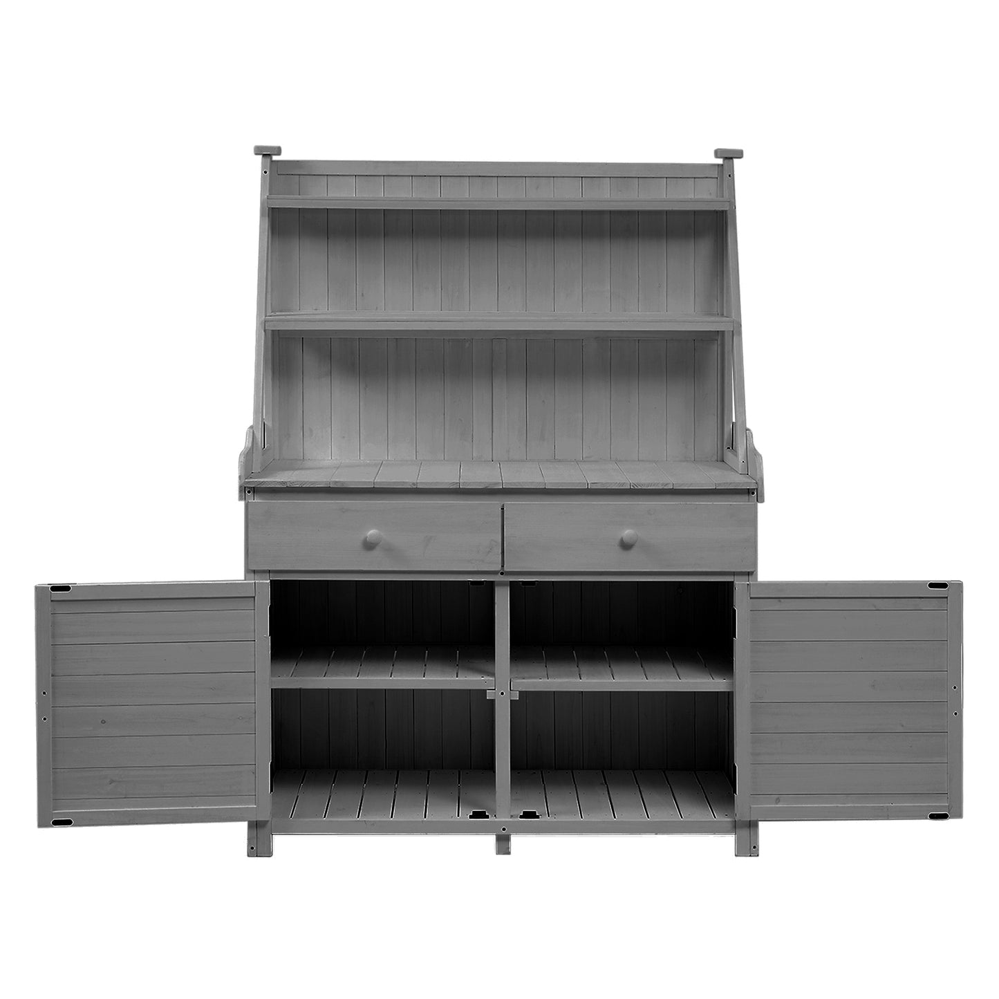[Assembly Video Provided] TOPMAX 65inch Garden Potting Bench Table, Fir Wood Workstation with Storage Shelf, Drawer and Cabinet, Gray