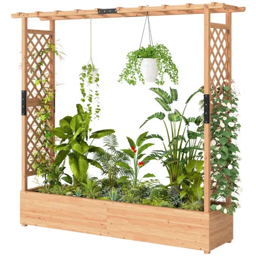 44 .1 in. x 70.9 in. Brown Wood Garden Trellis with Wood Planter Box, Drainage Hole and Fabric Filter