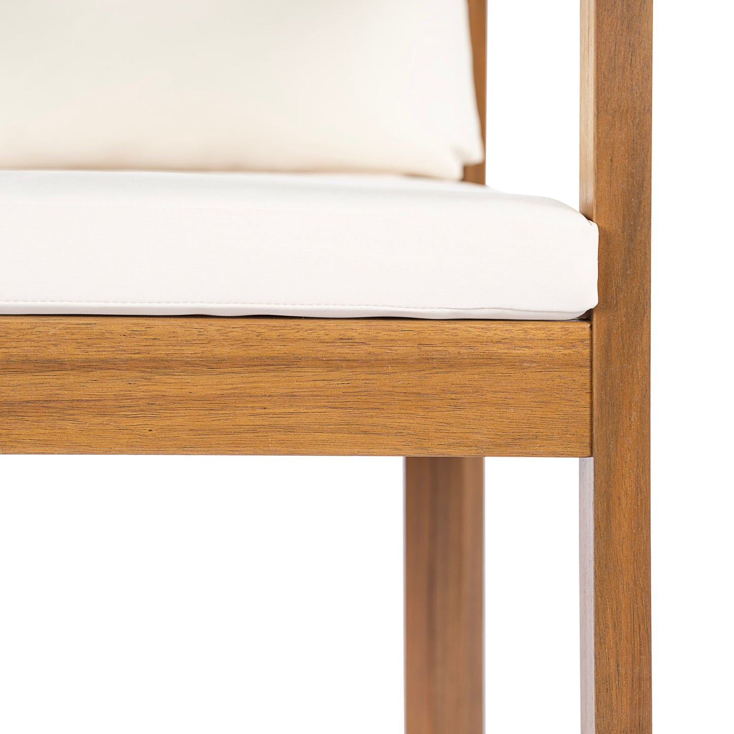 Outdoor Dining Chair Set of 2 with Curved Acacia Wood Arms, Teak Finish and Cream Cushions