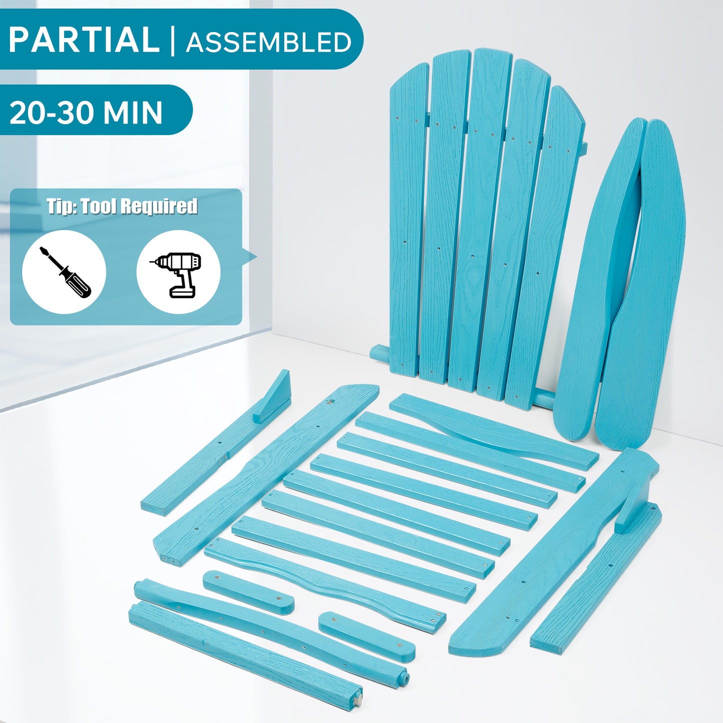 Wood Lounge Patio Chair for Garden Outdoor Wooden Folding Embossed Adirondack Chair Solid Wood Lounge Patio Chair with Wood Grain