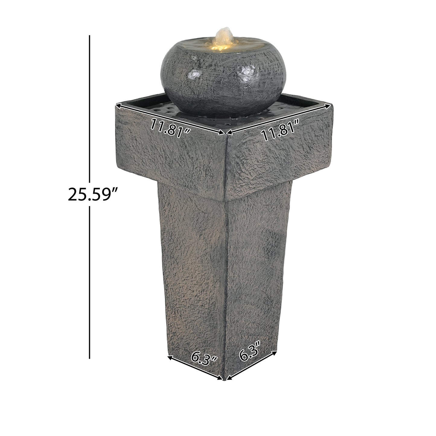 25.59"H Minimalist Concrete Column Fountain–LED-Lit Modern Outdoor Oasis, Sturdy Landscape Feature for Patio, Porch