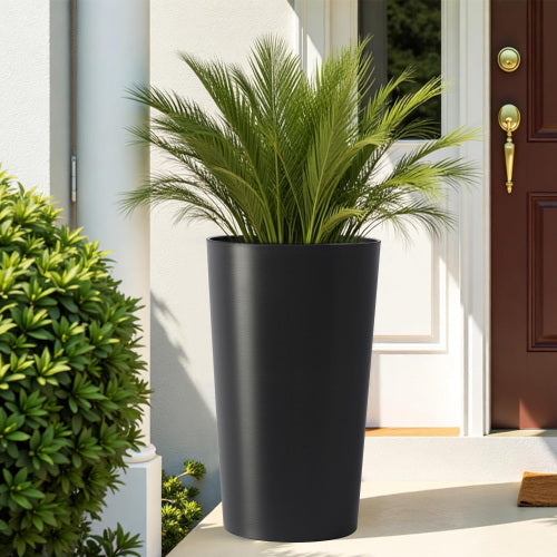 13.5 in. Large Granite Gray(Enhanced Core) Concrete Round Planter / Pot with Drainage Holes (2-Pack)