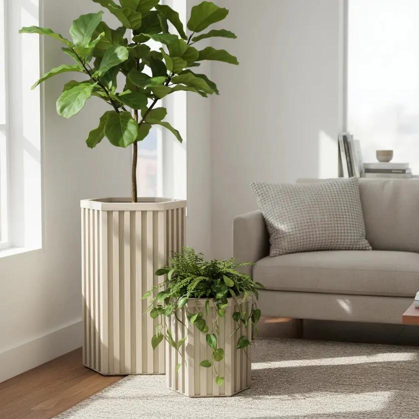 Hexagon Column Planter SM - Ash Brown