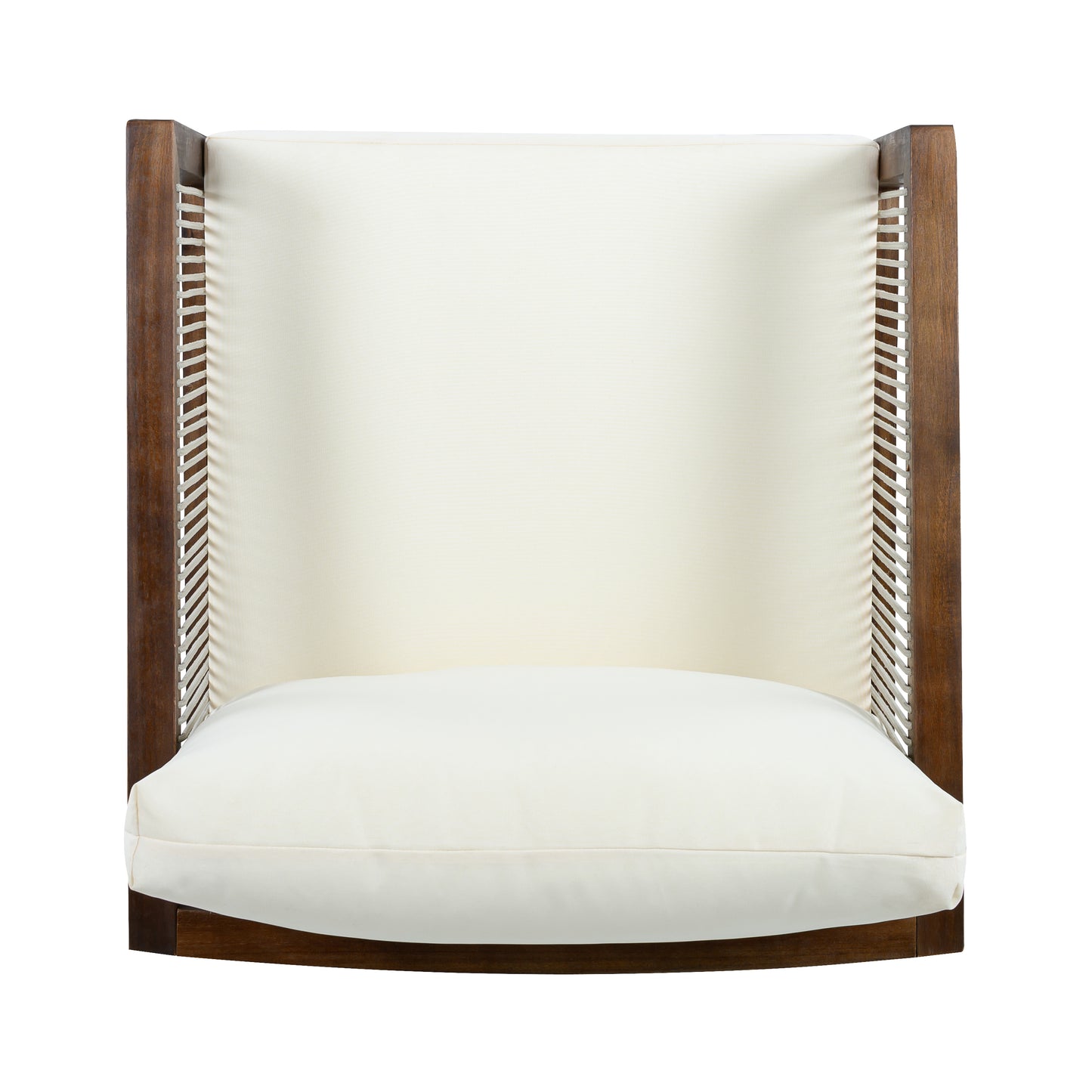 Outdoor Club Chair, Acacia Wood Frame with Rope Back, Water-Repellent Beige Cushions for Patio/Backyard/Deck, Dark Brown