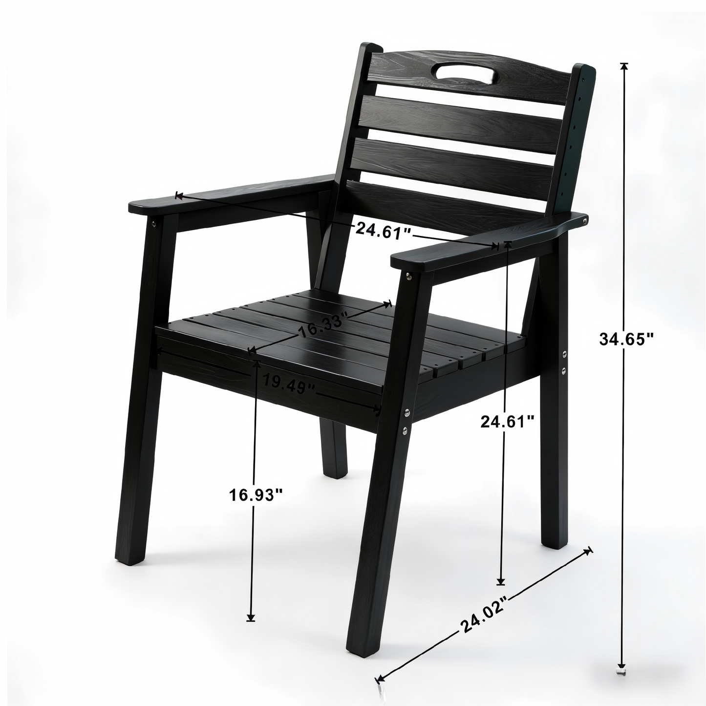 HDPE Outdoor Terrace Dining Chair Set, low maintenance - for gardens, backyards and decks - Black (backrest)