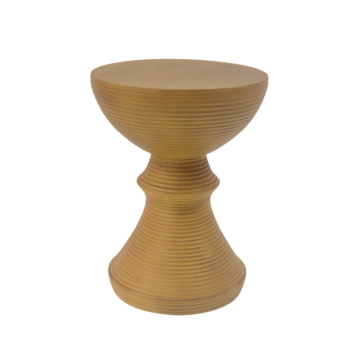 16" Ribbed Natural Concrete Outdoor Side Table with Hourglass Design – Weather-Resistant Accent for Patio, Garden, or Balcony