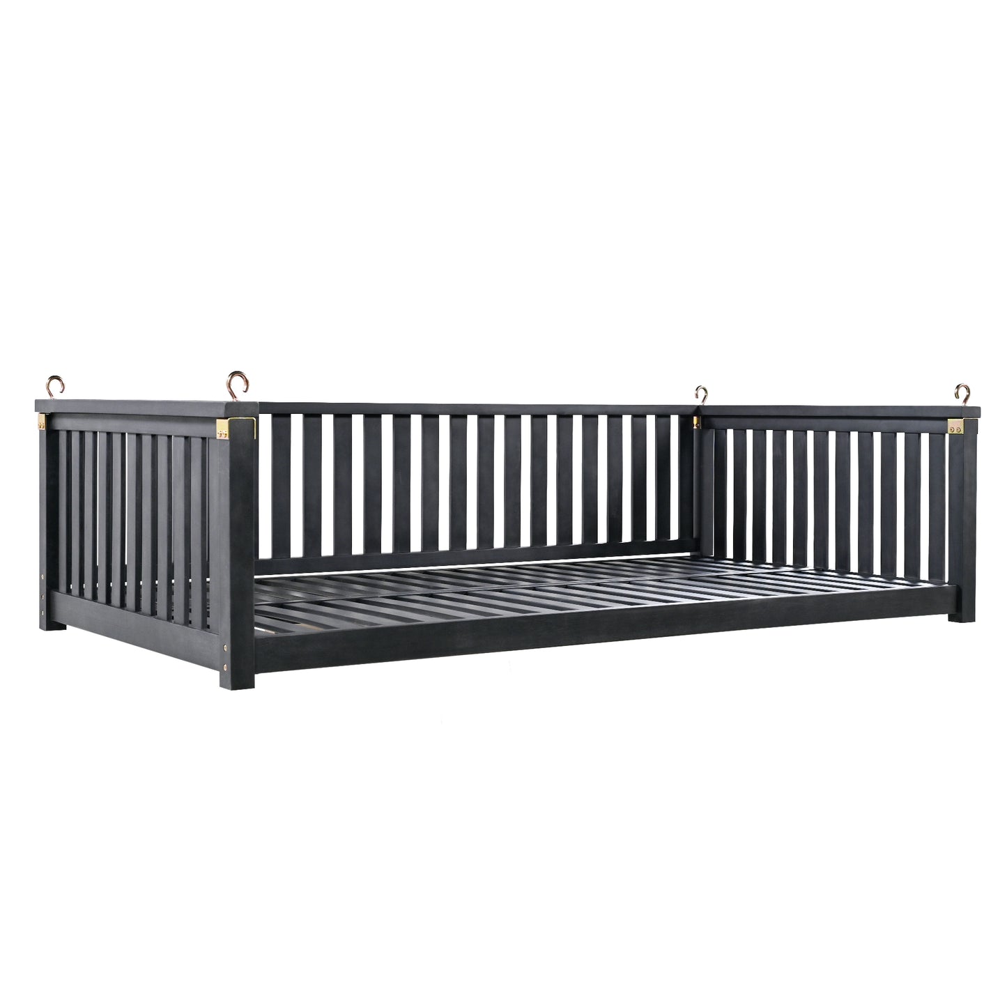 TOPMAX Patio Minimalist Twin Size Garden Swing Bed Wood Porch Swing with Ropes for Backyard, Safe Sloped Design, Black