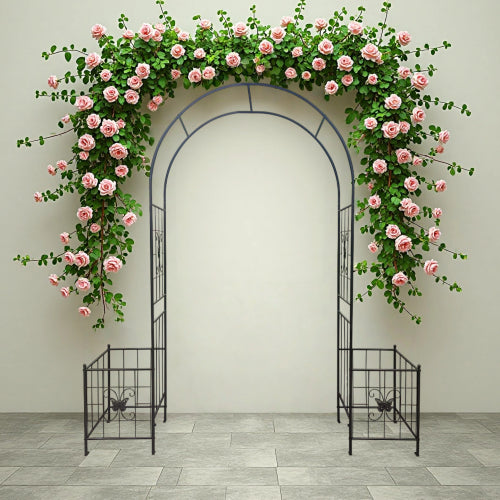 78.74 in. x 84.6 in. Black Metal Garden Trellis for Plant Climbing, Wedding Ceremony