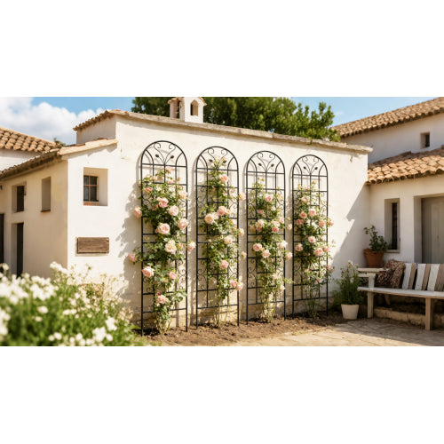 4-Pack 86.7 in. H Black Metal Garden Trellis, Rustproof Trellis for Climbing Plants and Flower Support