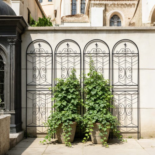 (4 Pack) 71 in. Rustproof Metal Garden Trellis, Garden Fence Rustproof Trellis for Climbing Plants, Outdoor Lawn, Black