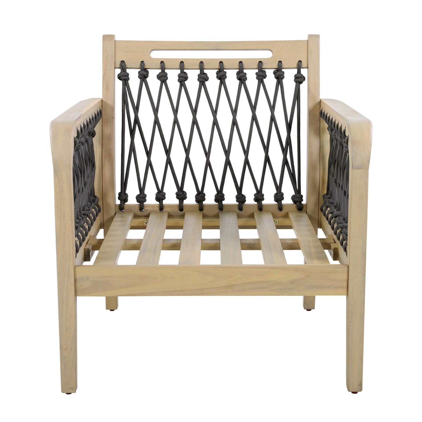 Outdoor Acacia Wood Club Chair with Handwoven Rope, Light Teak Finish