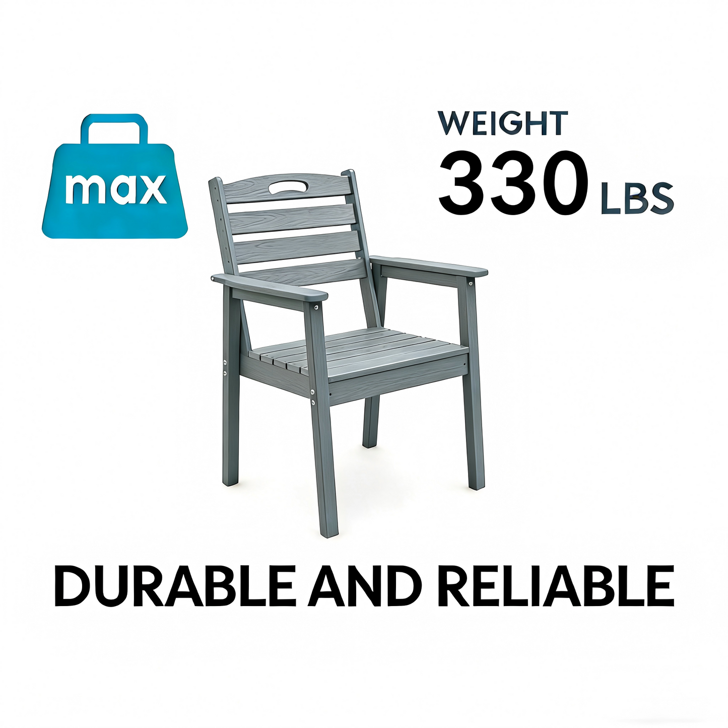 HDPE Outdoor Terrace Dining Chair Set, low maintenance - for gardens, backyards and decks - grey (backrest)