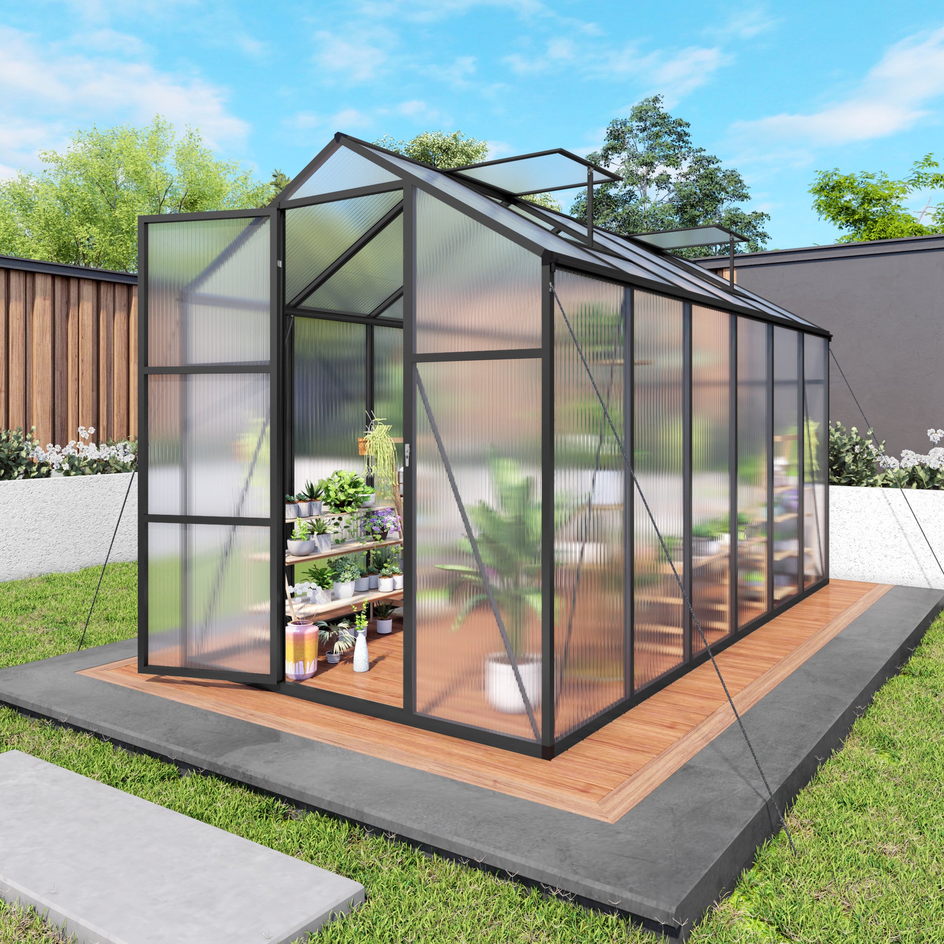 6x12FT Walk-in Outdoor Greenhouse - Polycarbonate Garden Greenhouse with Sturdy Aluminum Frame, Adjustable Vents, Lockable Door & UV Protection for Backyard