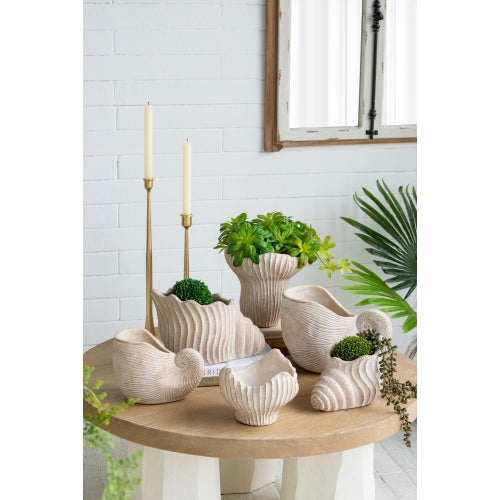7.7 in. Beige Cement Pot Decorative Vase,Decorative Nautilus Shell Planter,Boho Vase for Home Decor