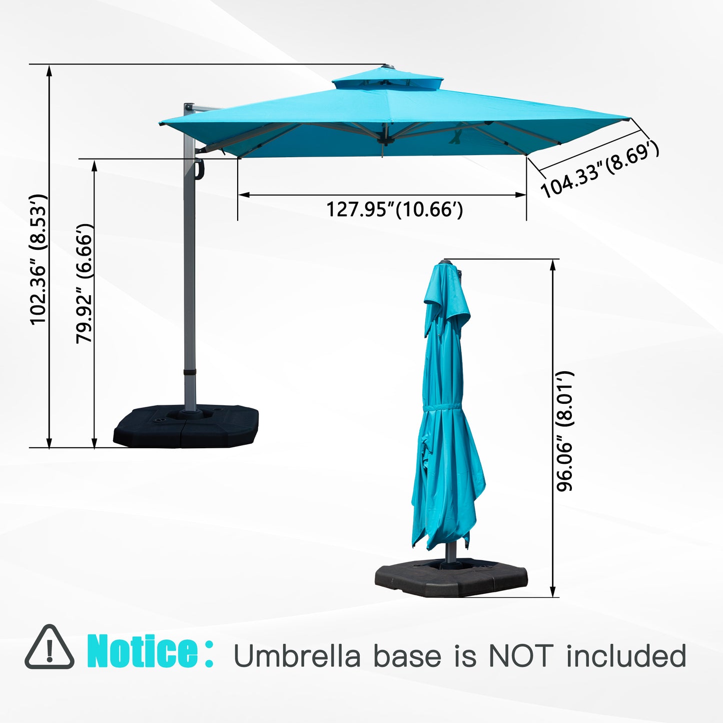 9'x 11' Rectangle Cantilever Umbrella with Center Pole, Lake Blue (Base Not Included)