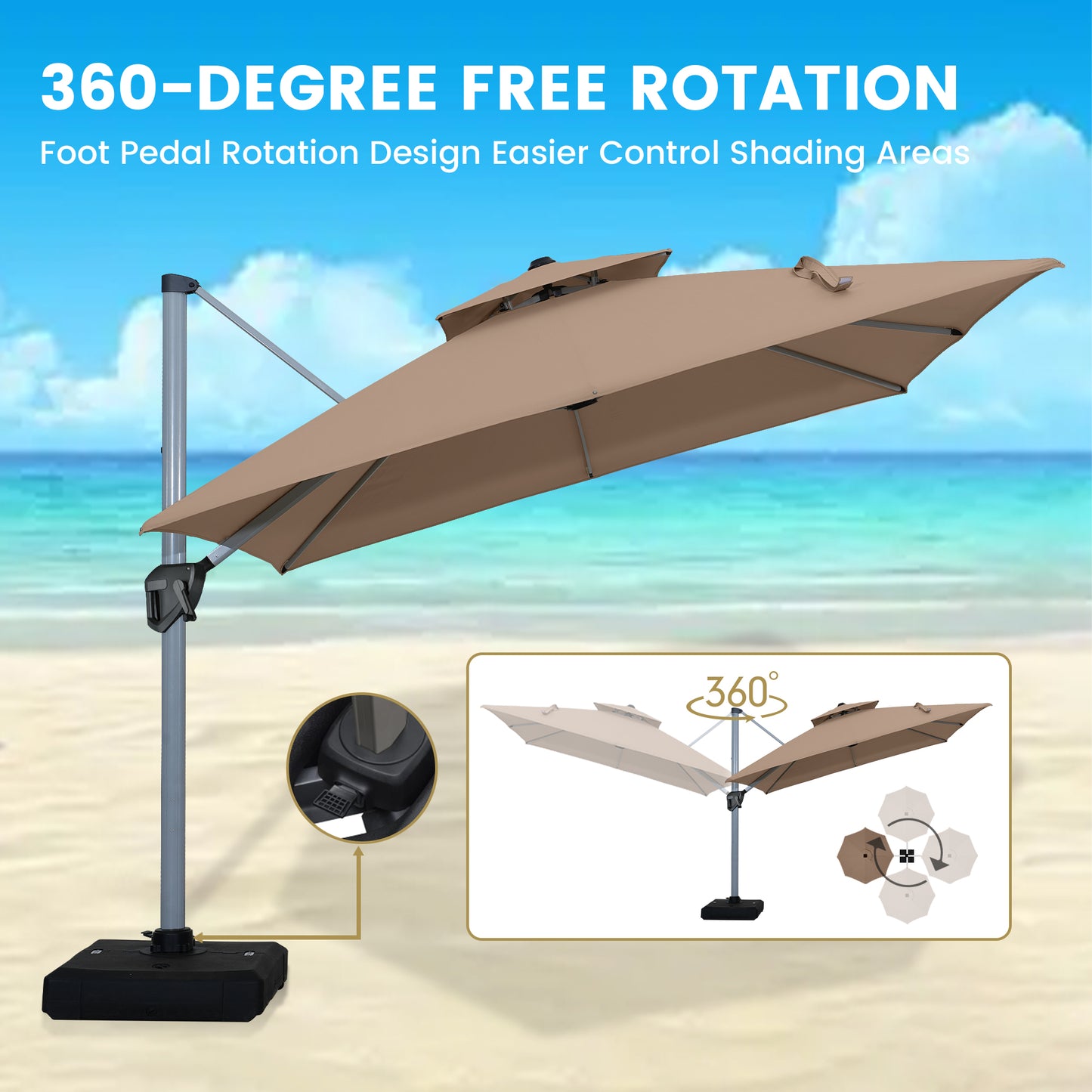 11FT Patio Umbrella Outdoor Square Double Top Umbrella in Brown(without Umbrella Base)