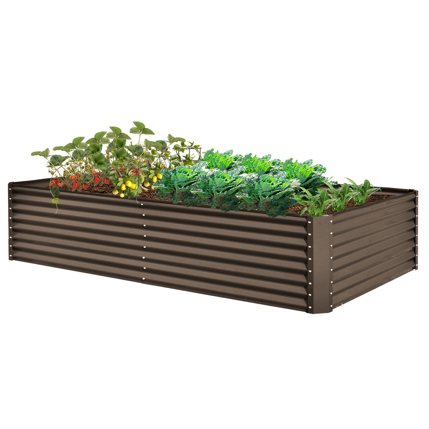 8×4×2 ft Galvanized Raised Garden Bed, Outdoor Planter Garden Boxes Large Metal Planter Box for Gardening Vegetables Fruits Flowers, Brown