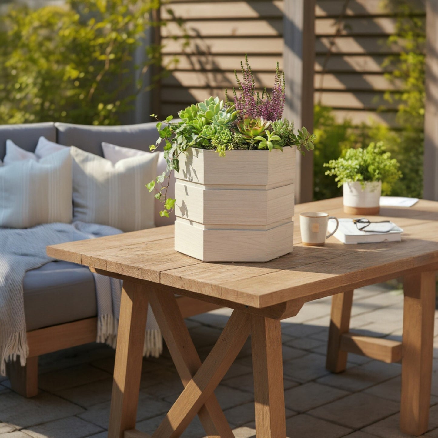 Hexagon Terrace Planter Box Tall - Ash Brown
