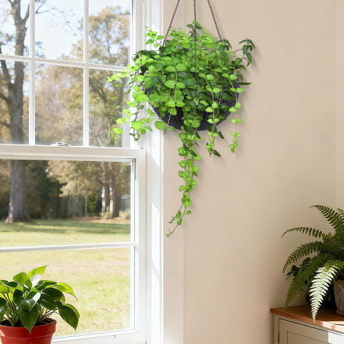 Black Resin Hanging Basket, Hanging Flower Basket Planter Pots, Hanging Planters for Indoor Outdoor Plants, 2-Pack