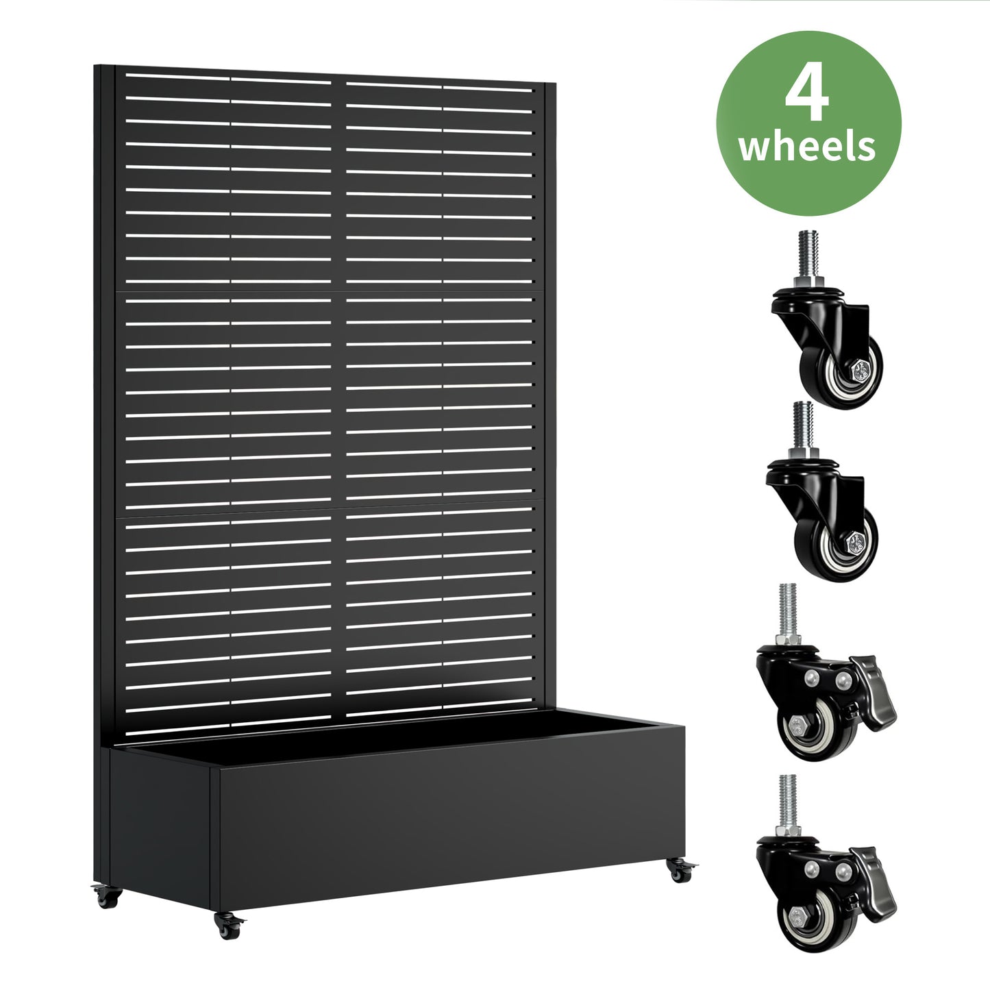 Metal Planter Box with Trellis,  73"x47"x16" Metal Raised Garden Bed with Trellis, Metal Planter Box with Drainage Holes & Lockable Wheels & Privacy Screen for Climbing Plants, Vegetables, Vines