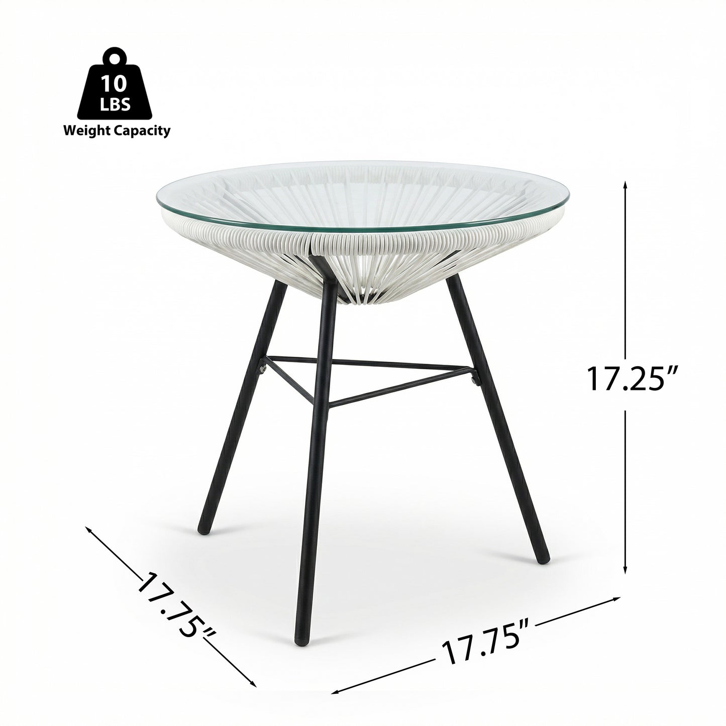 NUSA OUTDOOR SYNTHETIC WICKER GLASS-TOP SIDE TABLE, WHITE RATTAN