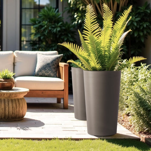 Junia Modern Large 21.7 in. Tall Grey Matte Plastic Round Patio Outdoor Planters (2-Pack)