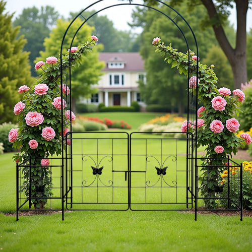 84.6 in. x 78.74 in. Metal Arch Garden Trellis for Wedding Ceremony Party Plant Climbing in Black