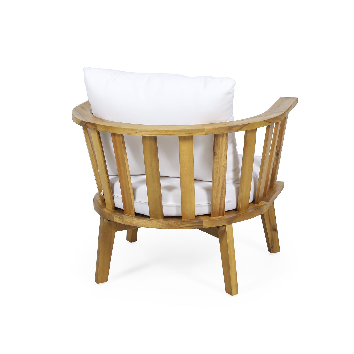 Outdoor Acacia Wood Patio Club Chair, Wooden Patio Furniture,Waterproof Thick Cushion Deep Seating for Porch, Garden, Backyard, Balcony, Weight Capacity 400lbs, Teak Finish, White