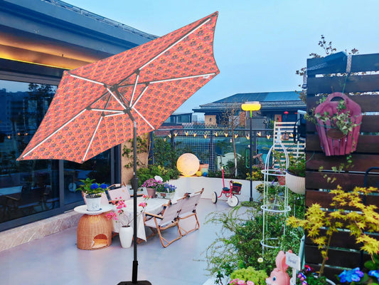 9FT UMBRELLA WITH LIGHT Pattern + Orange