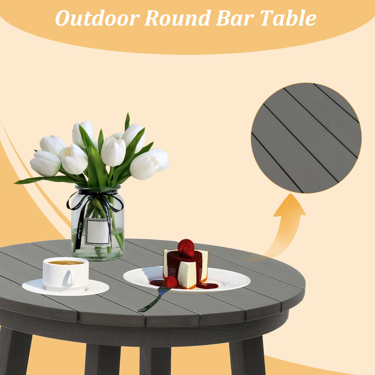 Patio Bar Table,Outdoor Bar Table for Deck,Pool(Gray)