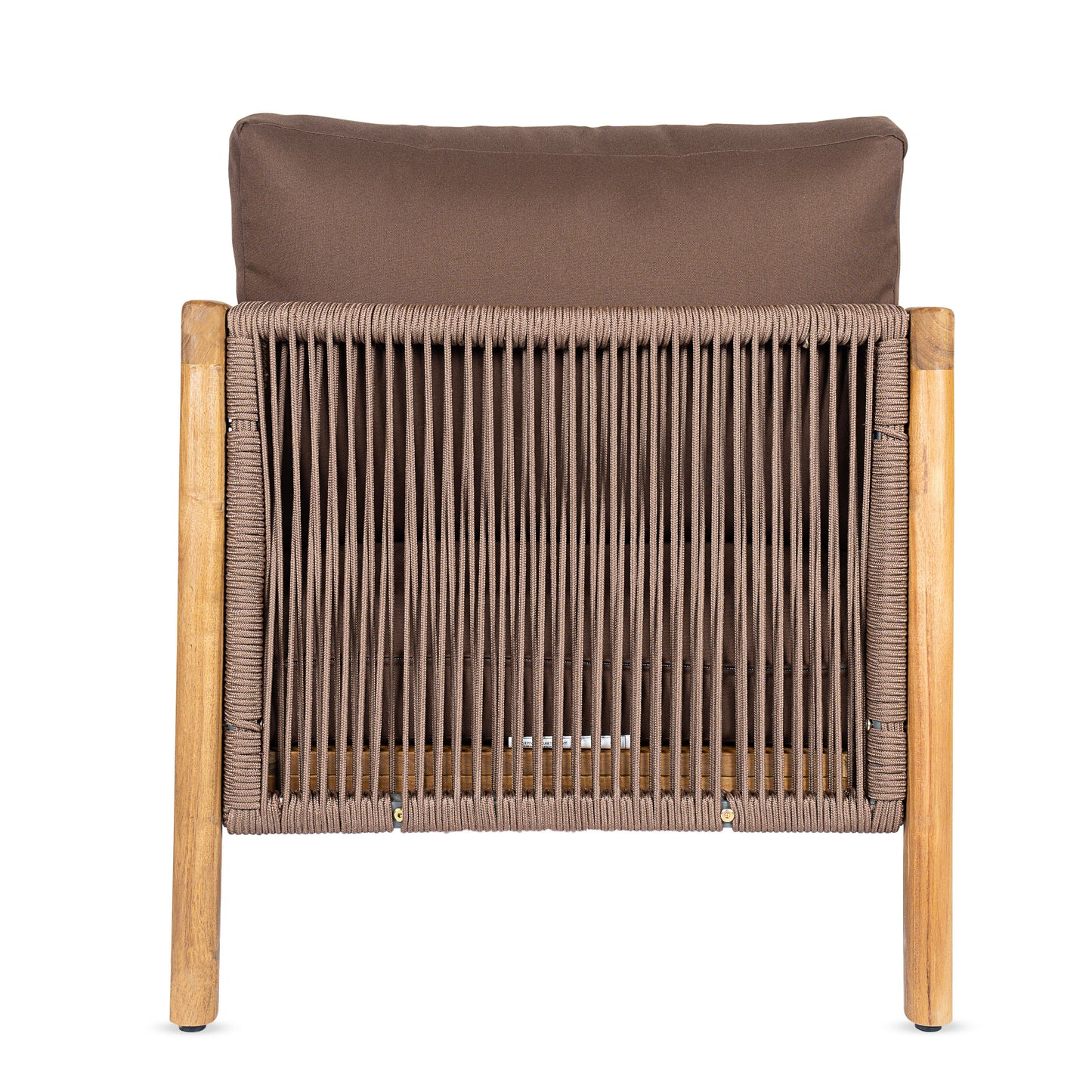 Outdoor Club Chair , Acacia Wood Frame with Rope Back Detail, Water-Repellent Brown Cushions for Patio/Backyard/Deck