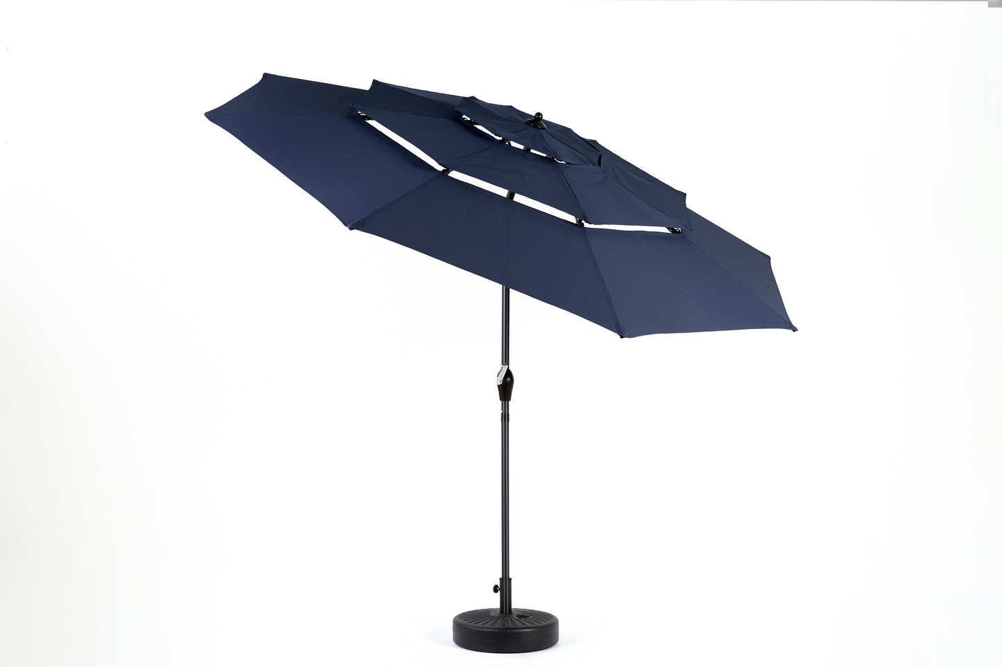 Aluminium 10ft 3 Tier Auto-tilt Umbrella ,Outdoor Patio Umbrella - Market Table Pool Deck Umbrella (Base Not Included)   - (Navy blue )