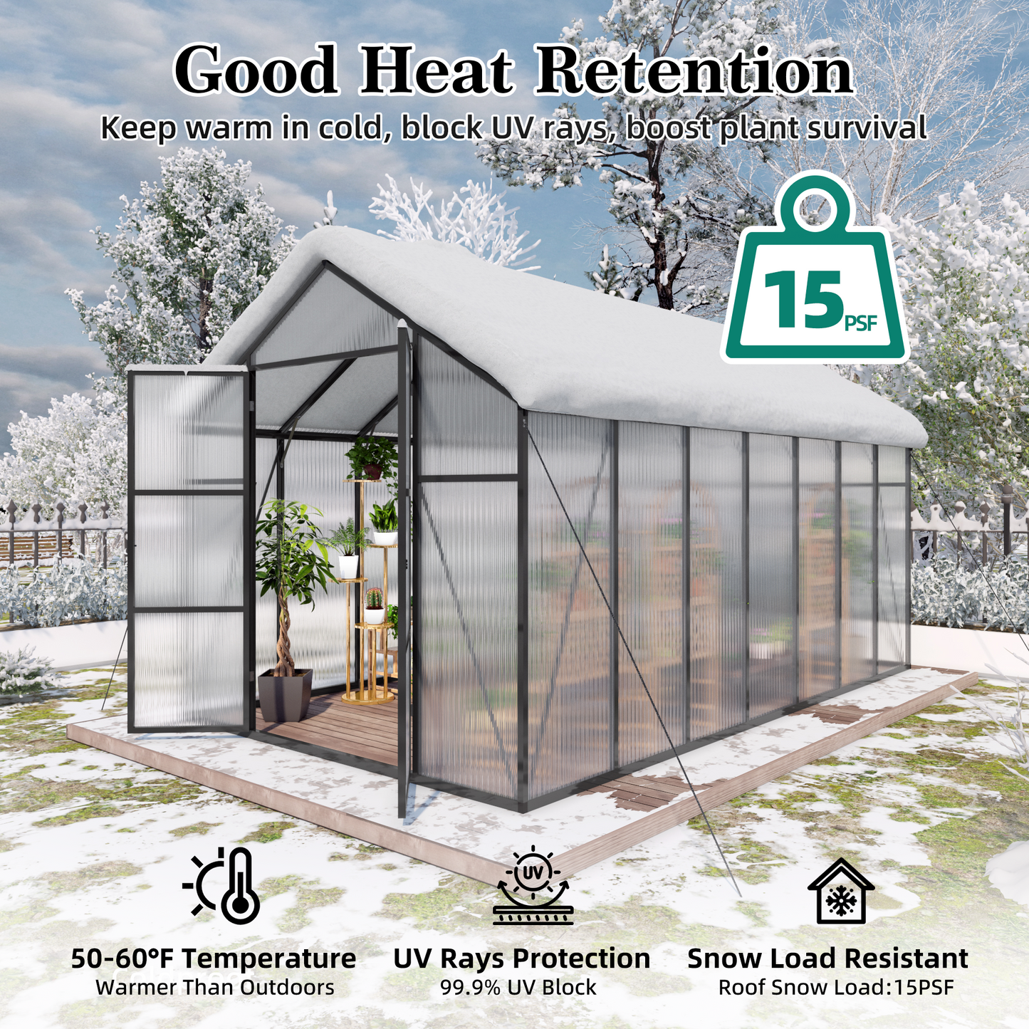 Newly marketed Gain height windproofaluminum greenhouse 8x14 FT Polycarbonate Greenhouse Raised Base and Anchor Aluminum Heavy Duty Walk-in Greenhouses for Outdoor Backyard in All Season