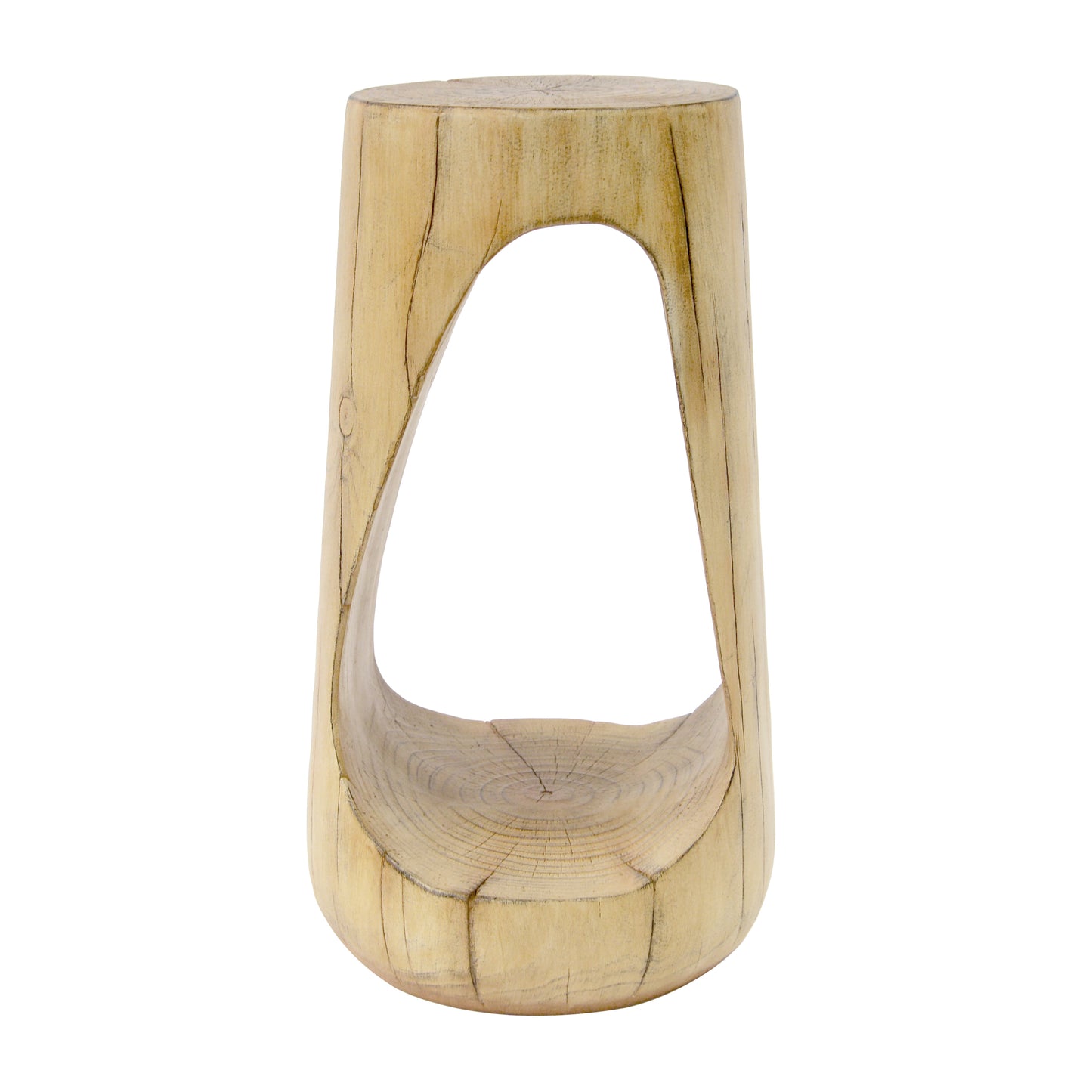 Outdoor Side Table,Hollow Design End Table,Patio Garden Stool Table,Decorative Accent Table for Patio Balcony Beach Pool Side,Lightweight Concrete,Wood Like Texture,Natural Color