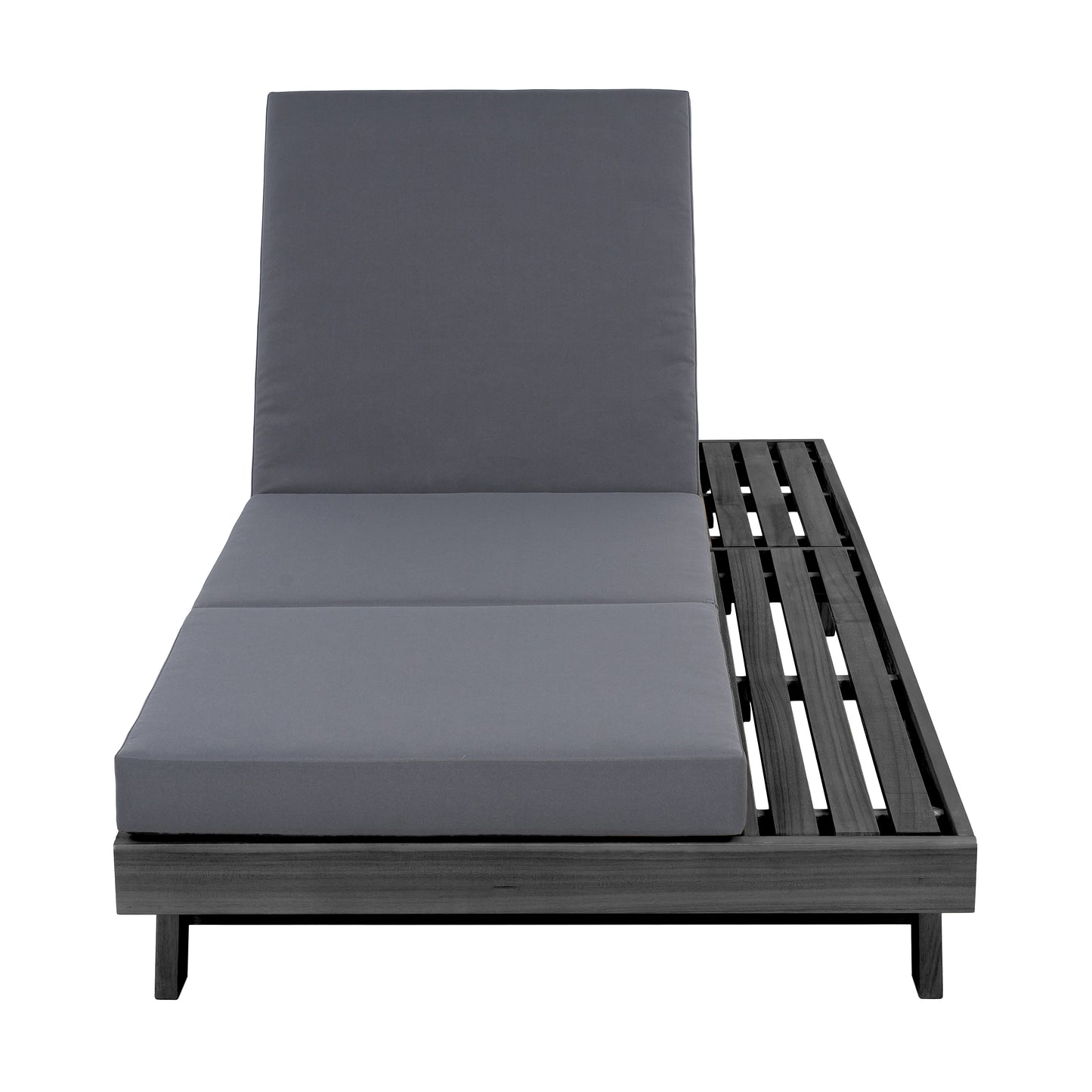 Lounge Chaise Set, Space Available On One Side, Acacia Solid Wood In Black With Lounge Cushion (Dark Grey & Triple Fold) – Matching Cream Version Available