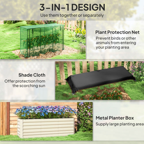 70.75 in. L x 23.5 in. W x 22.75 in. H Beige Steel Raised Garden Bed, Planter Box with Crop Cage