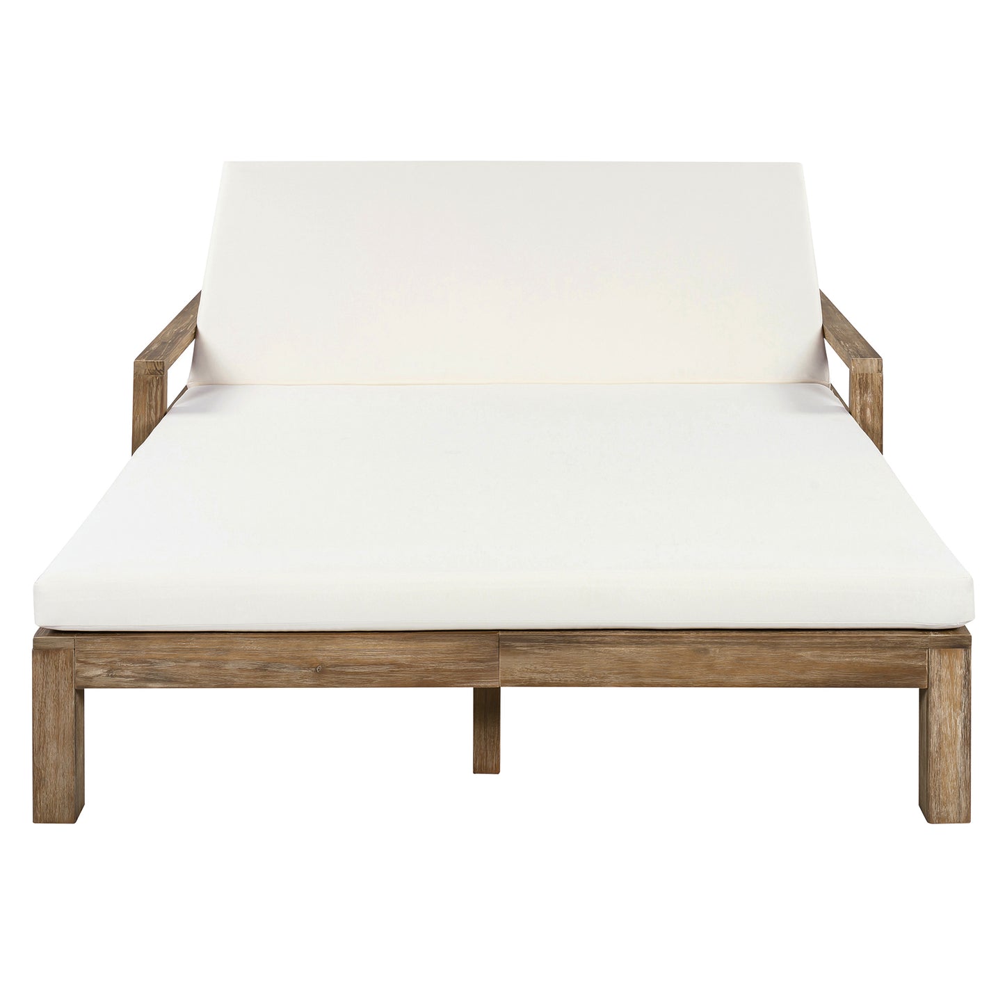 TREXM 1-Piece Farmhouse-styled Wooden Outdoor Sunbed for Ultimate Relaxation Outdoor Daybed Seating 2 People for Poolside, Garden and Backyard (Beige)