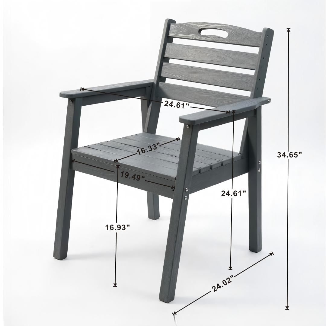 HDPE Outdoor Terrace Dining Chair Set, low maintenance - for gardens, backyards and decks - grey (backrest)