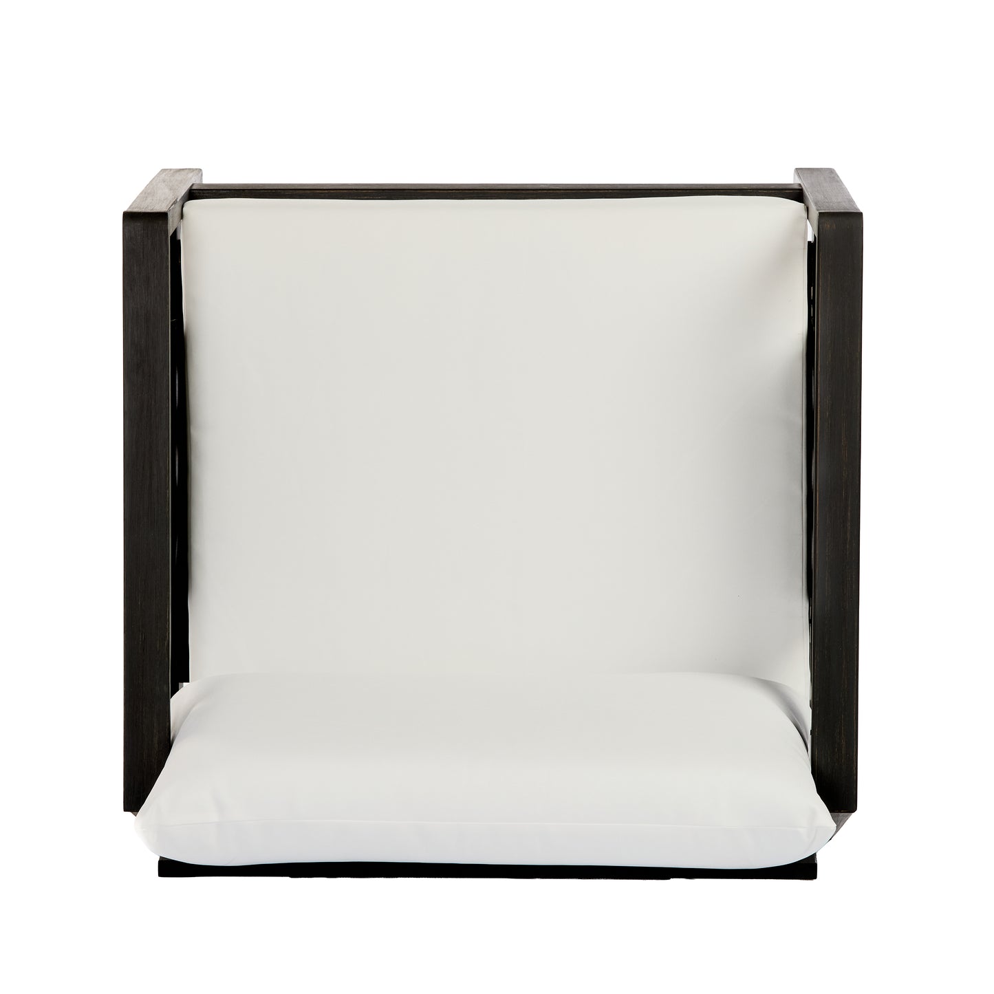 Outdoor Club Chair, Acacia Wood Frame with Black Textilene Accents, Water-Repellent White Cushions for Patio/Backyard/Deck