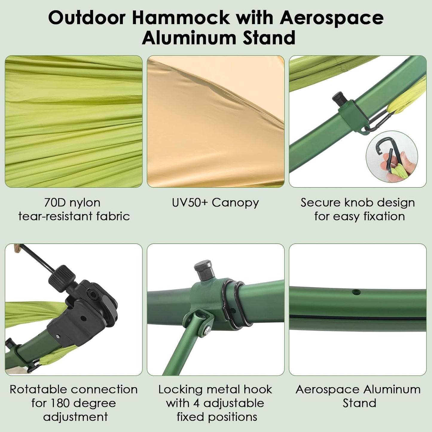 Portable Outdoor/Garden Hammock with Quick-Fold Stand, Adjustable Sunshade, and Storage Bag Adult/Child Hammock Chair Heavy-Duty Hammock Suitable for Camping, Home Gardens, Hotels, Outdoors, Beaches